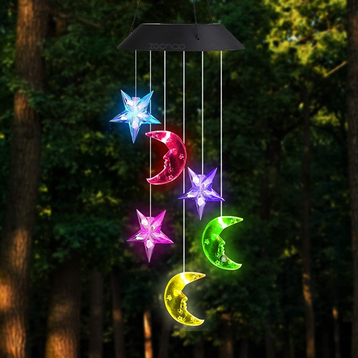 Vista 7 de Movil De Viento Solar Decorativo Luces - DISEÑO: Luna Estrellas